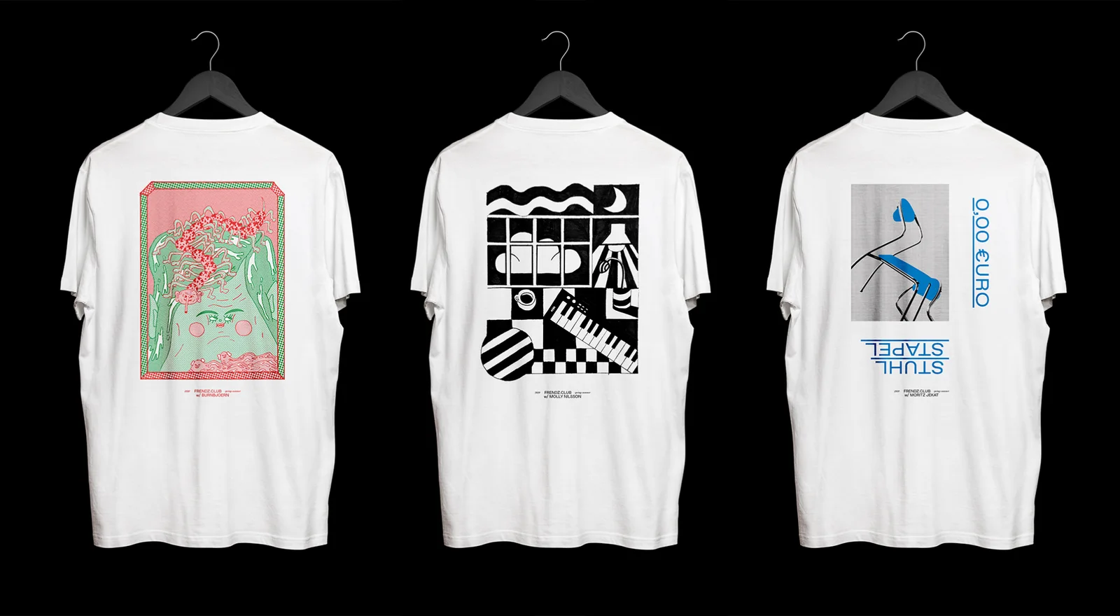 Drei Künstler-Shirts der FRENDZ-for-Charity-Edition